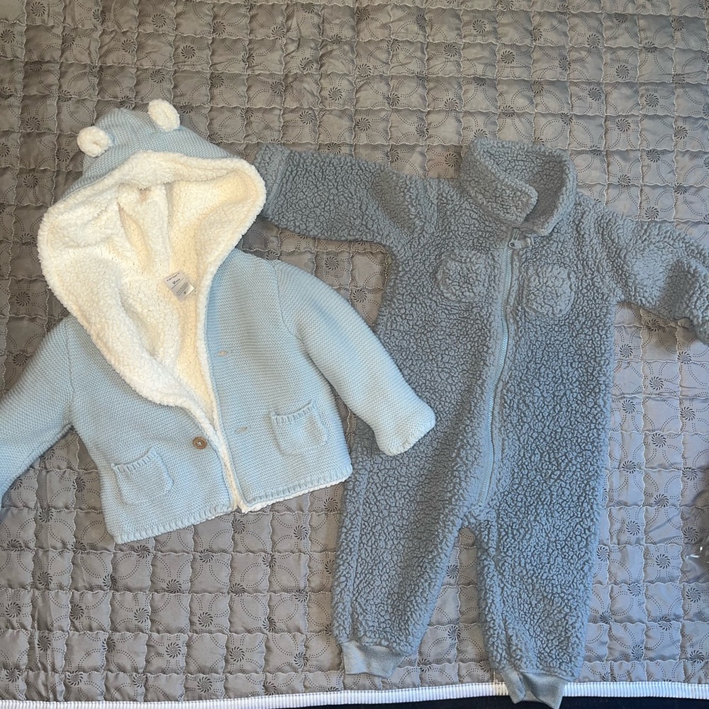 Blue Baby Hooded Jacket and Fleece One-Piece size 9 months